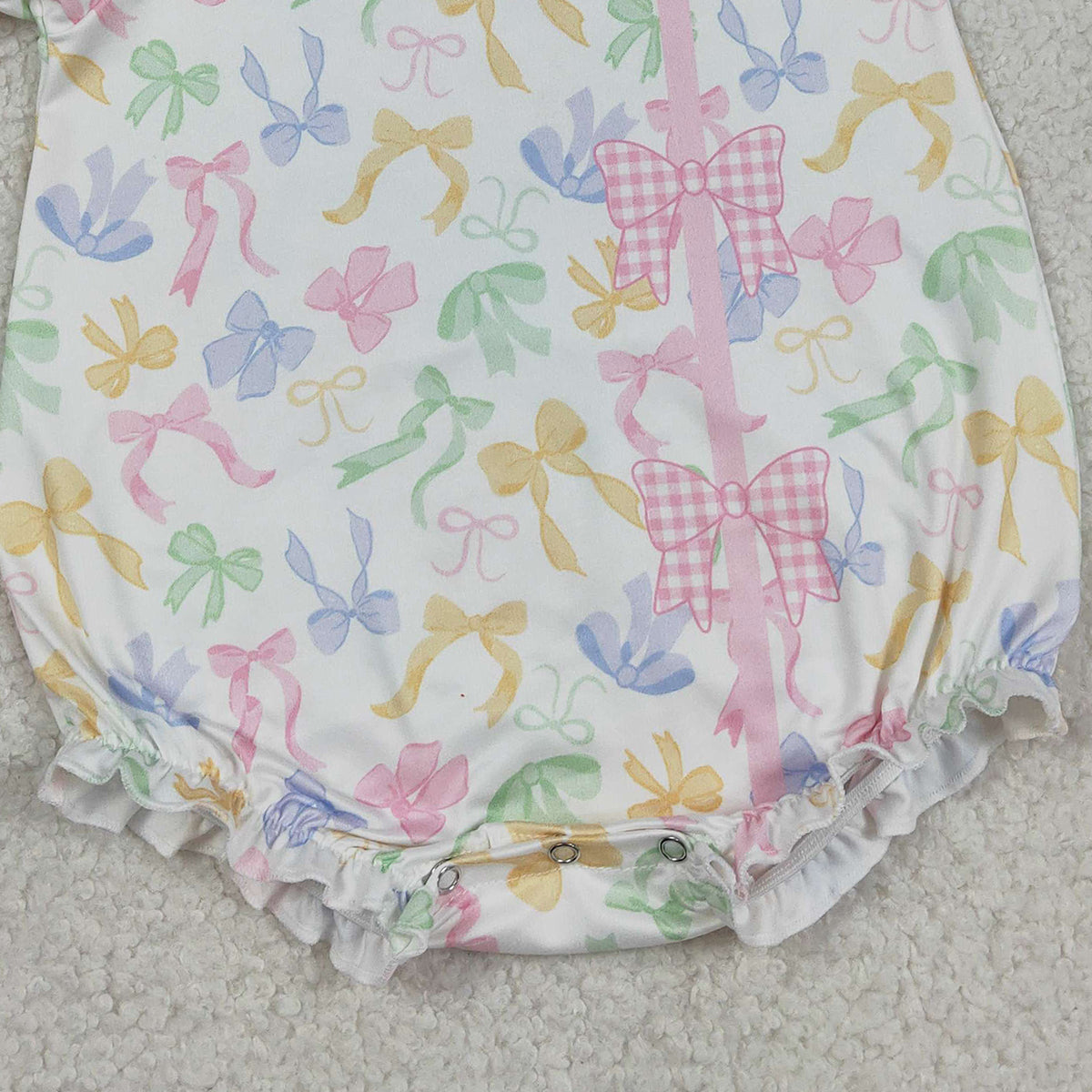 RTS NO MOQ SR3672  Baby Girls Short Sleeve Rompers Colorful Bows Button Ruffle Cute Outfit for Little Girls