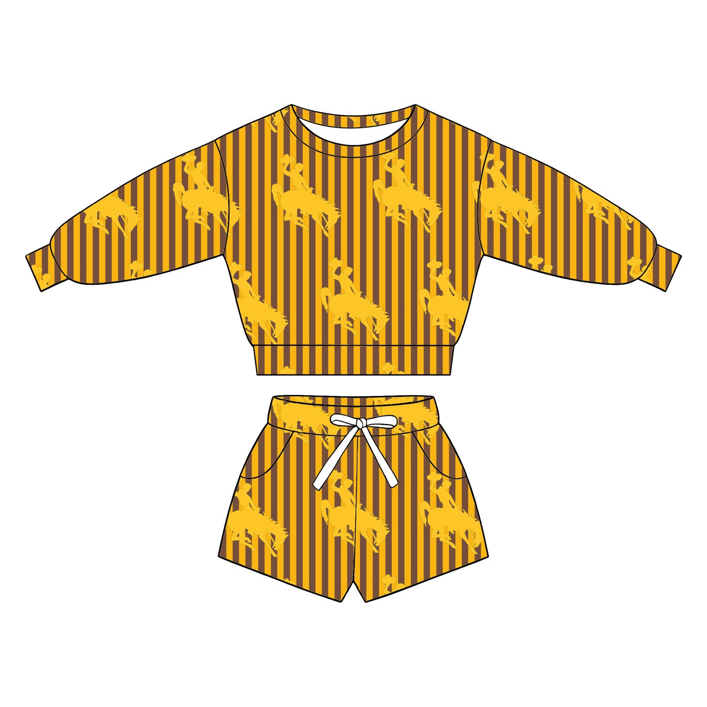 custom moq 5 mix size XY062904 Baby Kids Vertical Stripe Long Sleeve Top Drawstring Shorts Set