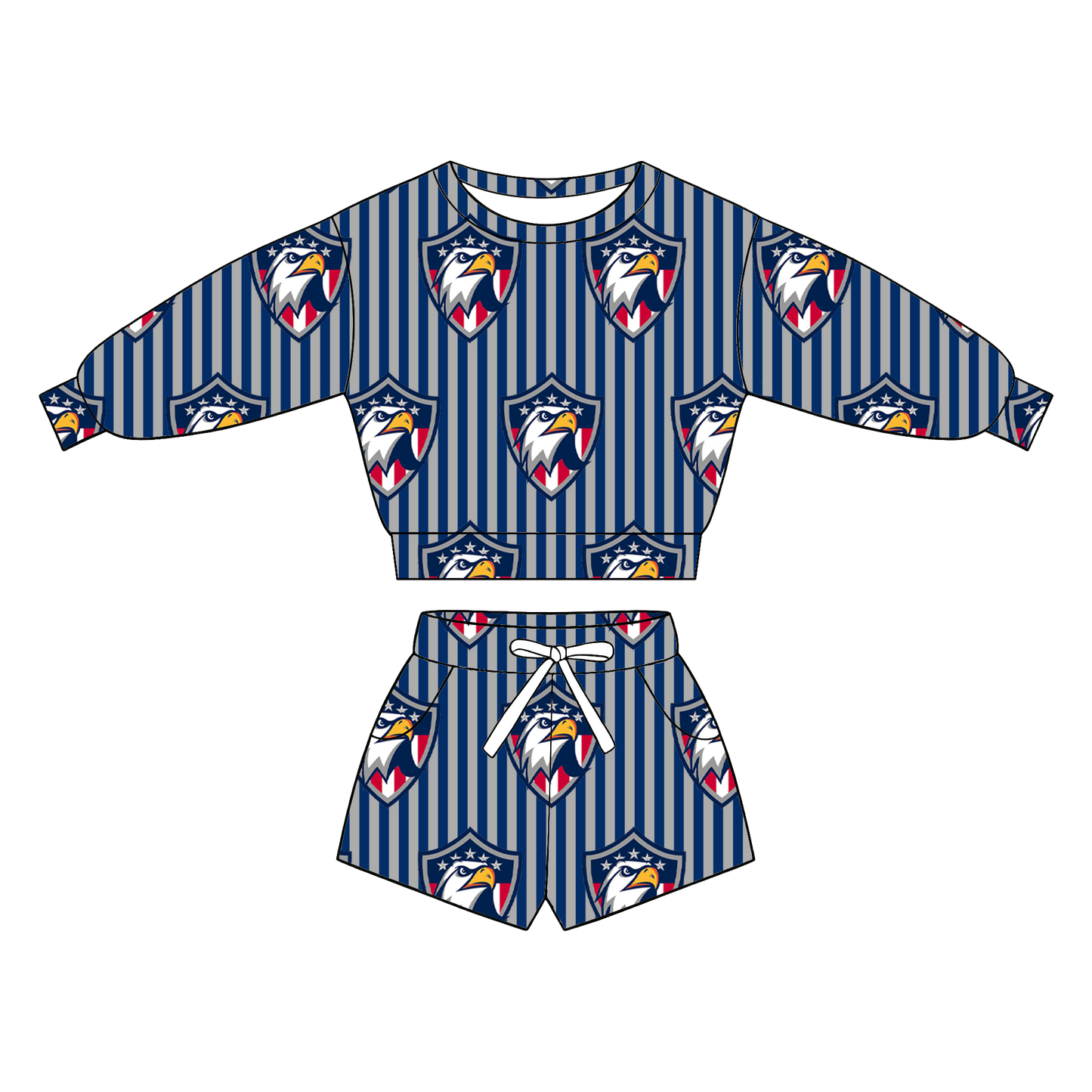 custom moq 5 mix size XY063004 Baby Kids Long Sleeve Crew Neck Top Drawstring Shorts Daily Team Outfit Set