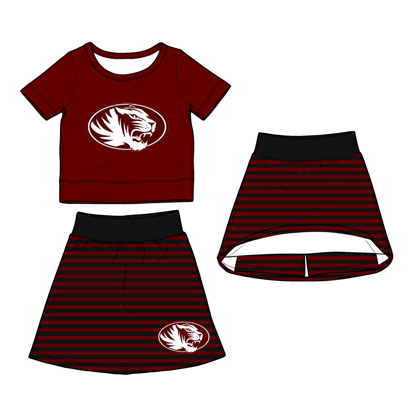 custom moq 5 mix size XY062604 Baby Girls Short Sleeve Top And Striped Skirt Two Piece Fashion Casual Clothes Set