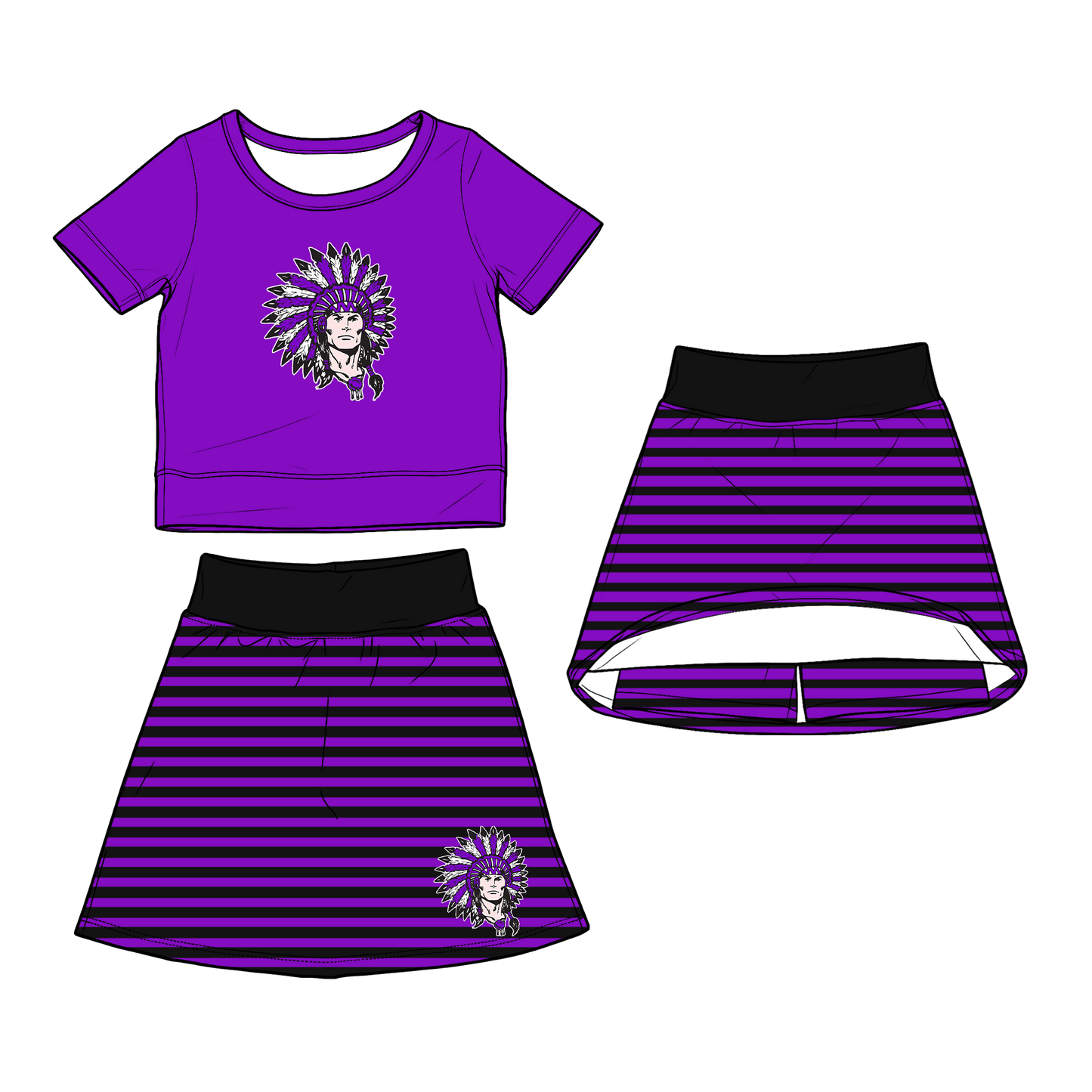 custom moq 5 mix size XY062604 Baby Girls Short Sleeve Top And Striped Skirt Two Piece Fashion Casual Clothes Set