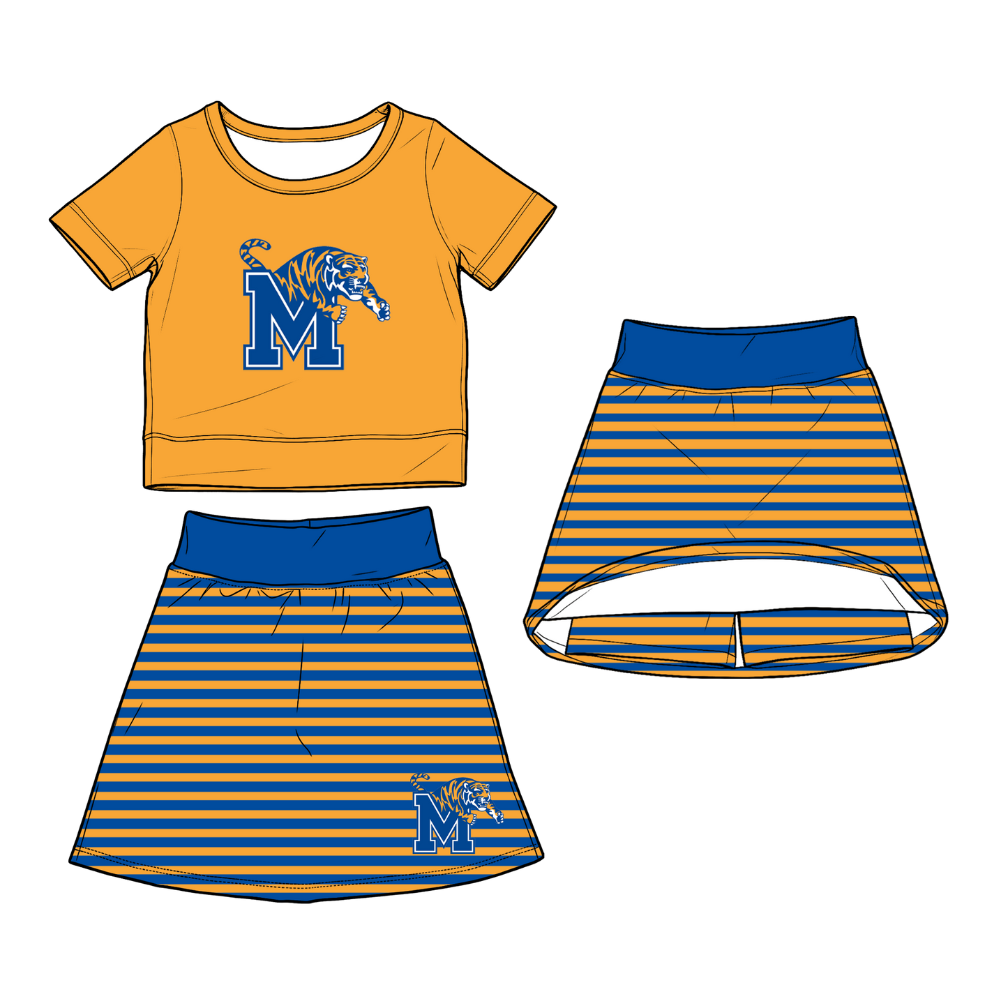 custom moq 5 mix size XY062604 Baby Girls Short Sleeve Top And Striped Skirt Two Piece Fashion Casual Clothes Set