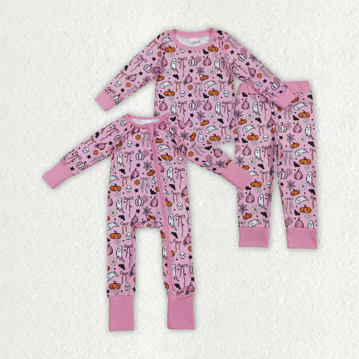 RTS Sibling baby girl clothes Halloween pumpkin long Sleeve pants sets and rompers