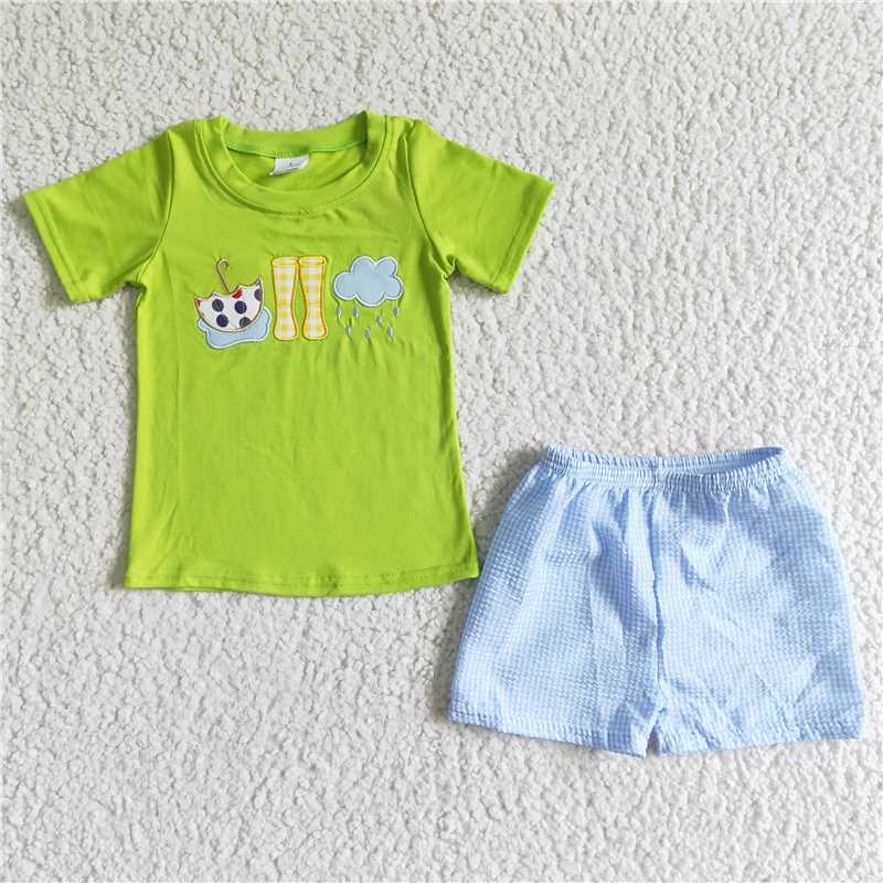RTS NO MOQ Embroidery short-sleeved shorts suit & short-sleeved sets