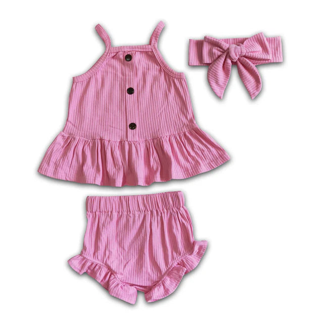 RTS NO MOQ Sibling Baby Girls cotton pink bummie sets