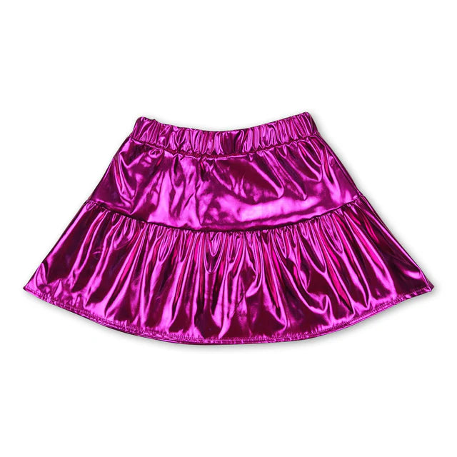 RTS NO MOQ Sibling Baby Girls Leather Matellic Skirts