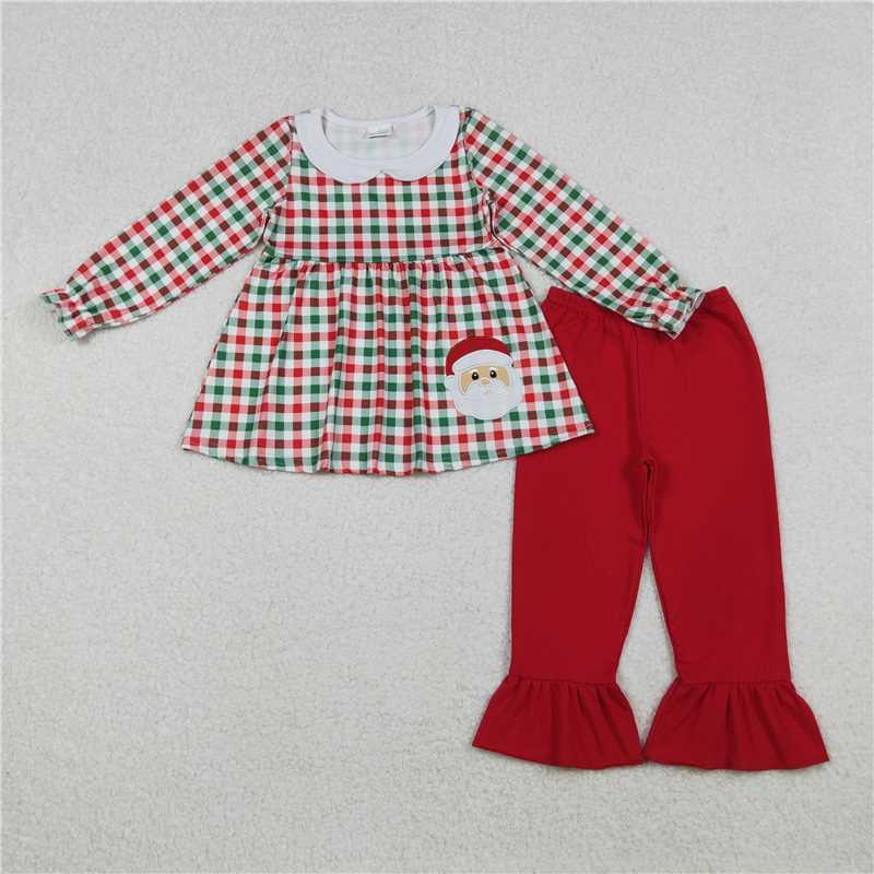 RTS NO MOQ（In Stock) GLP2530 Embroidered Christmas Long Sleeve Pants Set