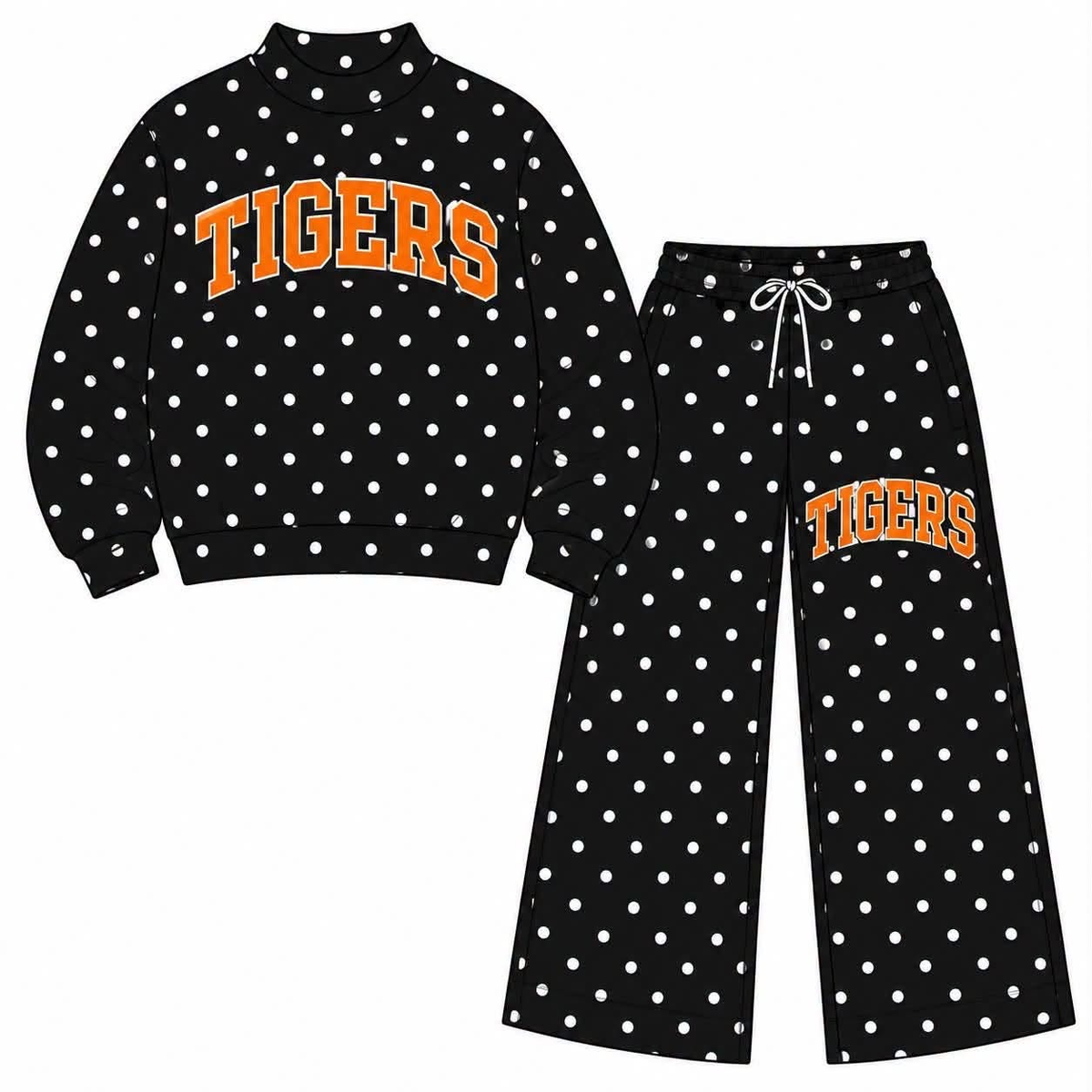 custom moq 5 mix size AAMY0110 High Neck Baby Girls Polka Dot Long Sleeve Top and Flare Pants Set
