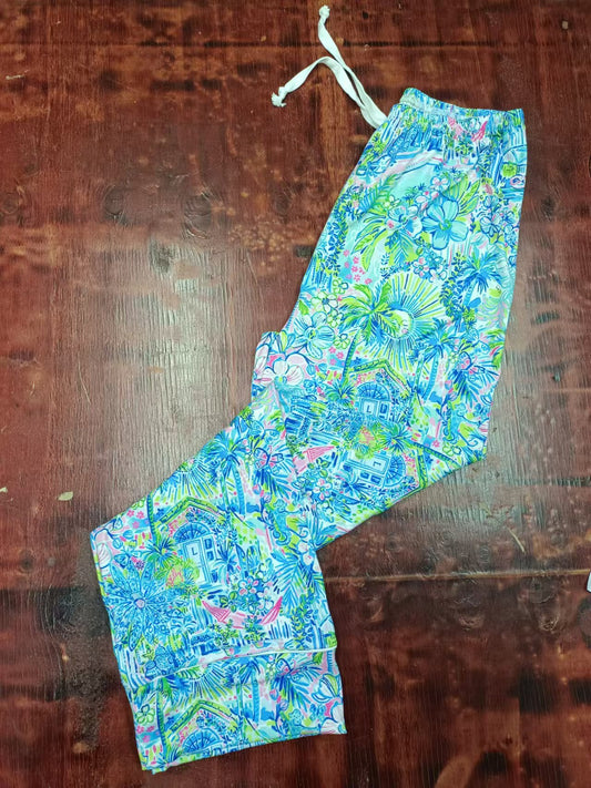 Custom moq 3 eta 6-7weeks Adult lake blue tree house elastic straight trousers