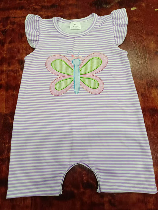 Custom moq 3 eta 6-7weeks baby girl clothes butterfly striped flying sleeve romper-25.5.9