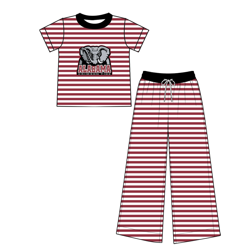 custom moq 5 mix size milk silk VAHG0103 Baby Kids Team Stripe Short Sleeve T‑Shirt And Drawstring Wide Leg Pants Outfit Set