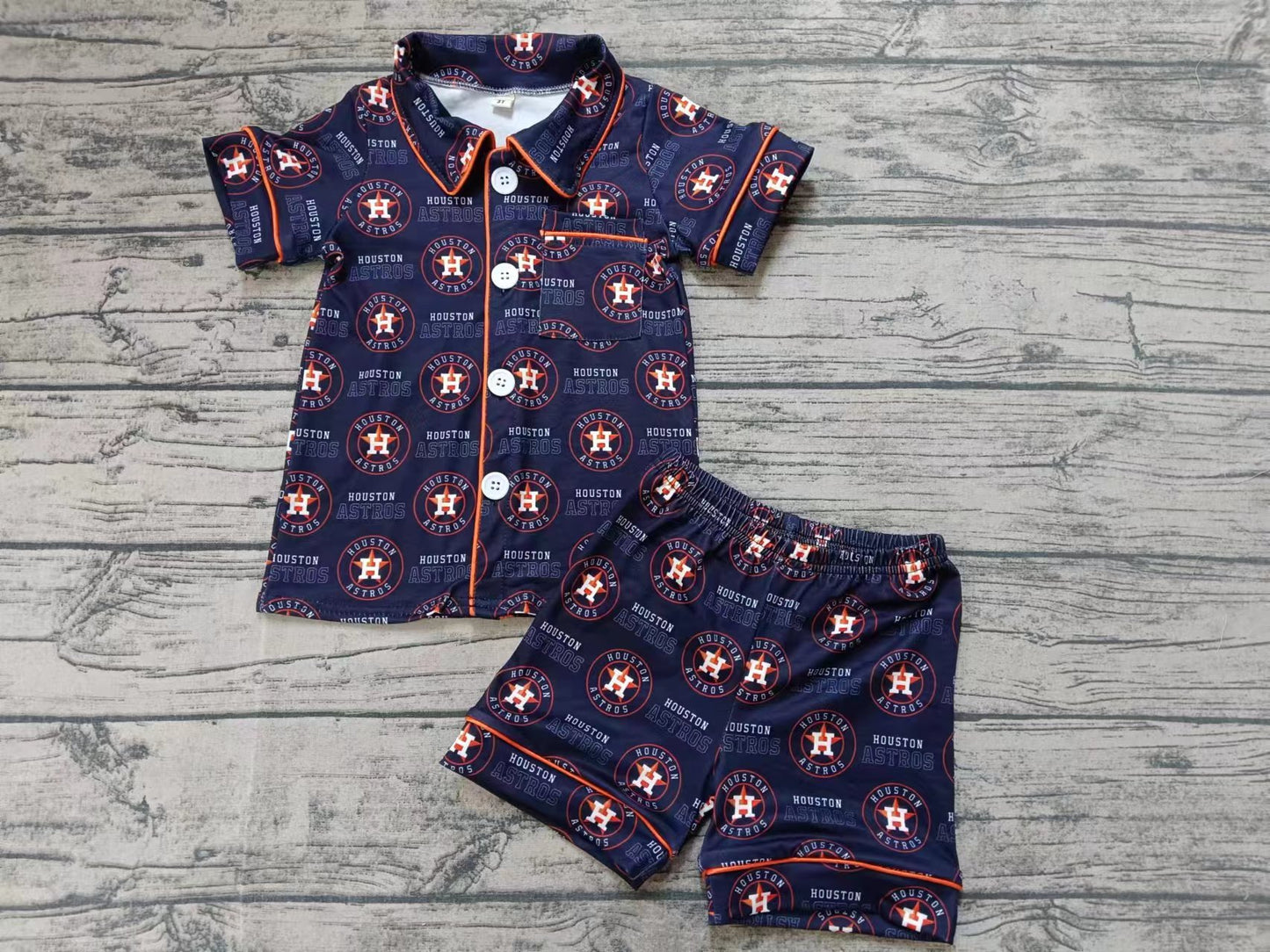 custom moq 5 eta 5weeks summer team baby boys clothes navy blue short sleeve shorts pajams set