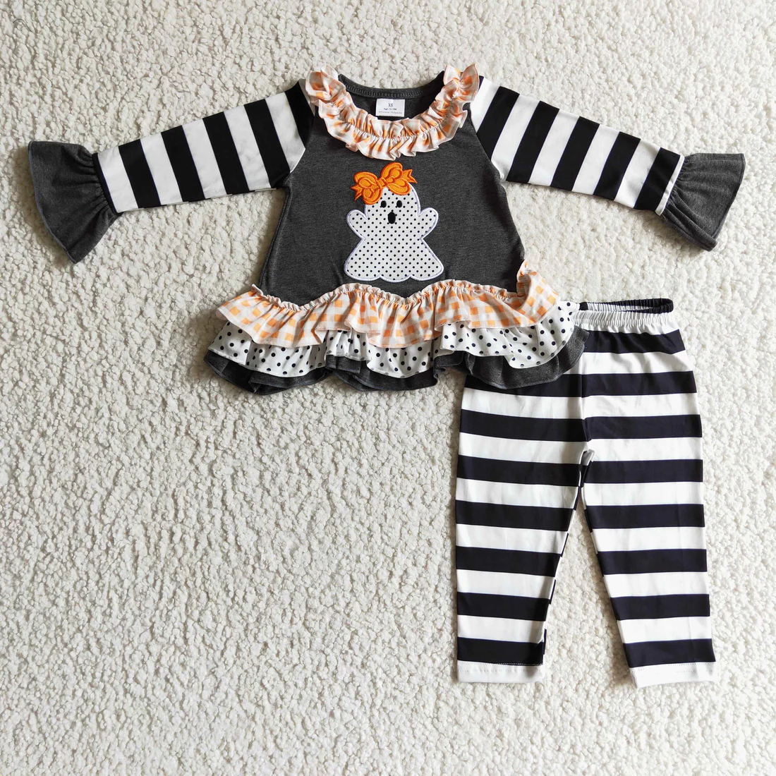 RTS NO MOQ Sibling Baby girl clothes embroidery halloween long-sleeved trousers suit & rompers