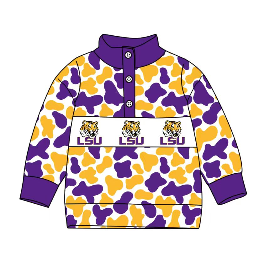 Custom moq 8 mix size milk silk summer team baby boys clothes camouflage purple long sleeve top-25.9.22