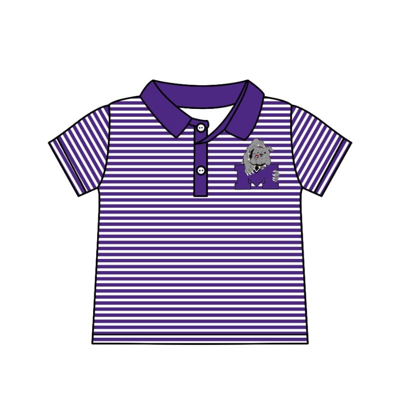 Custom moq 5 mix size milk silk baby girls clothes team sport teams Purple striped kids clothes for summer