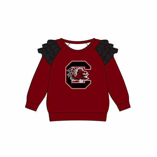 Custom moq 3 eta 6-7weeks team baby girls clothes brick red long sleeve top