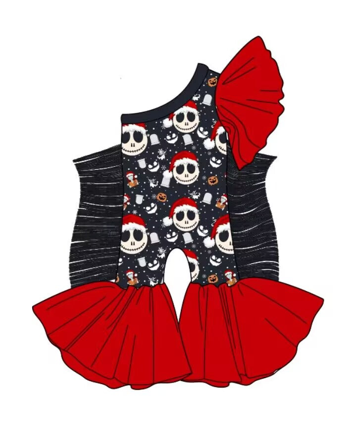 custom moq 5 eta 6-7weeks baby girls clothes Christmas black tassel red One shoulder Summer jumpsuit