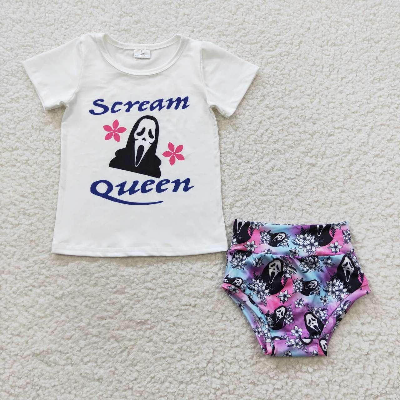 GBO0170 scream queen mask flower white short-sleeved blue purple briefs headwear set