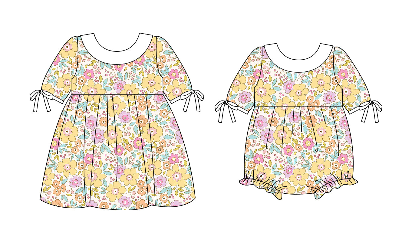 25.10.3 custom each style moq 8 eta 6-8week Sibling Sisters floral baby girl short sleeve dress and rompers match family design