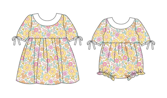 25.10.3 custom each style moq 8 eta 6-8week Sibling Sisters floral baby girl short sleeve dress and rompers match family design