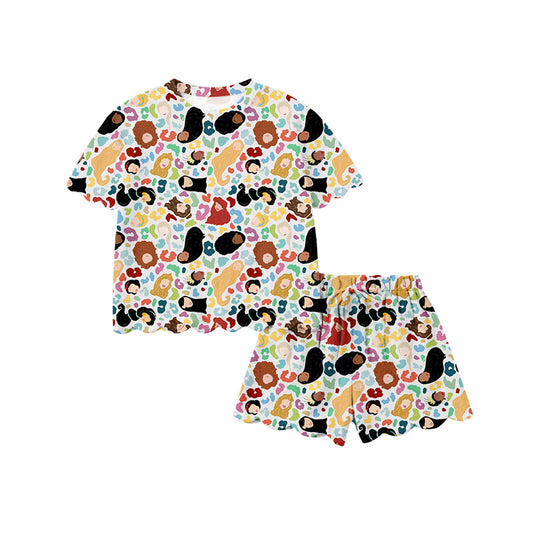 3.5 Custom moq 5 mix size Baby Girl's Leopard Print Short-Sleeved Top And Shorts Set Cute Outfit
