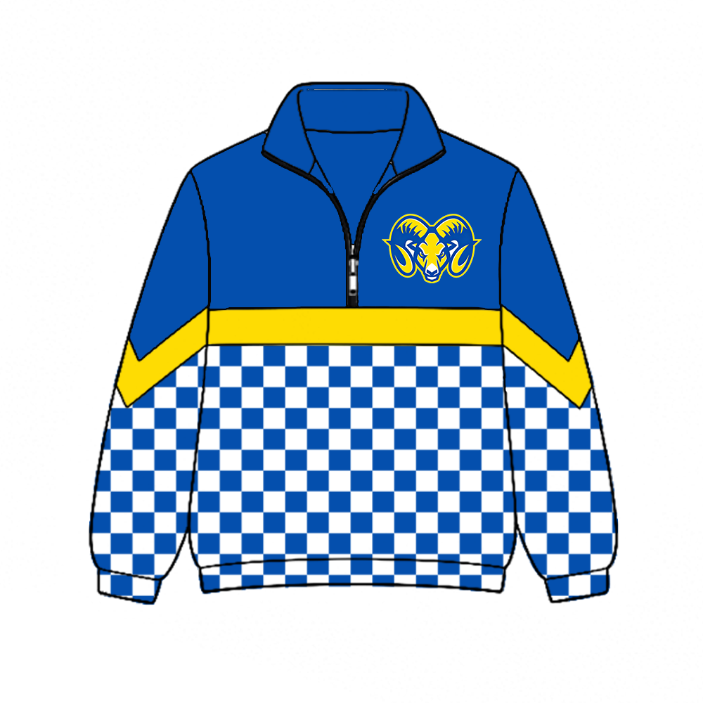 custom moq 5 mix size MSD072407 Baby Kids Checked Zip Pullover Long Sleeve Team Top