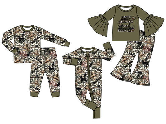 25.7.19 custom each style moq 5eta 4-6week Sibling Sisters camouflage baby boy long sleeve pants sets 1 and sets 2 and rompers match family design