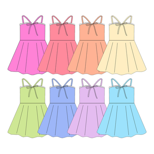 Custom moq 5 mix size Sibling Solid color sleeveless knee-length yoga dress for baby girls