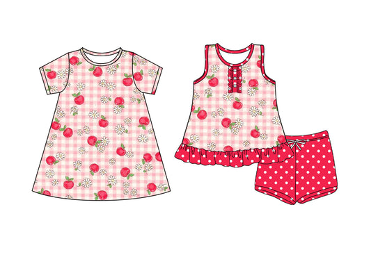 4.4 custom each style moq 5eta 4-6week Sibling Sister apple floral baby girl short sleeve shorts sets and dresses match design