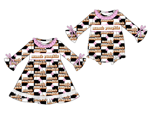25.5.12 custom each style moq 5eta 4-6week Sibling Sisters mama pumpkin baby girl long sleeve dress and rompers match family design