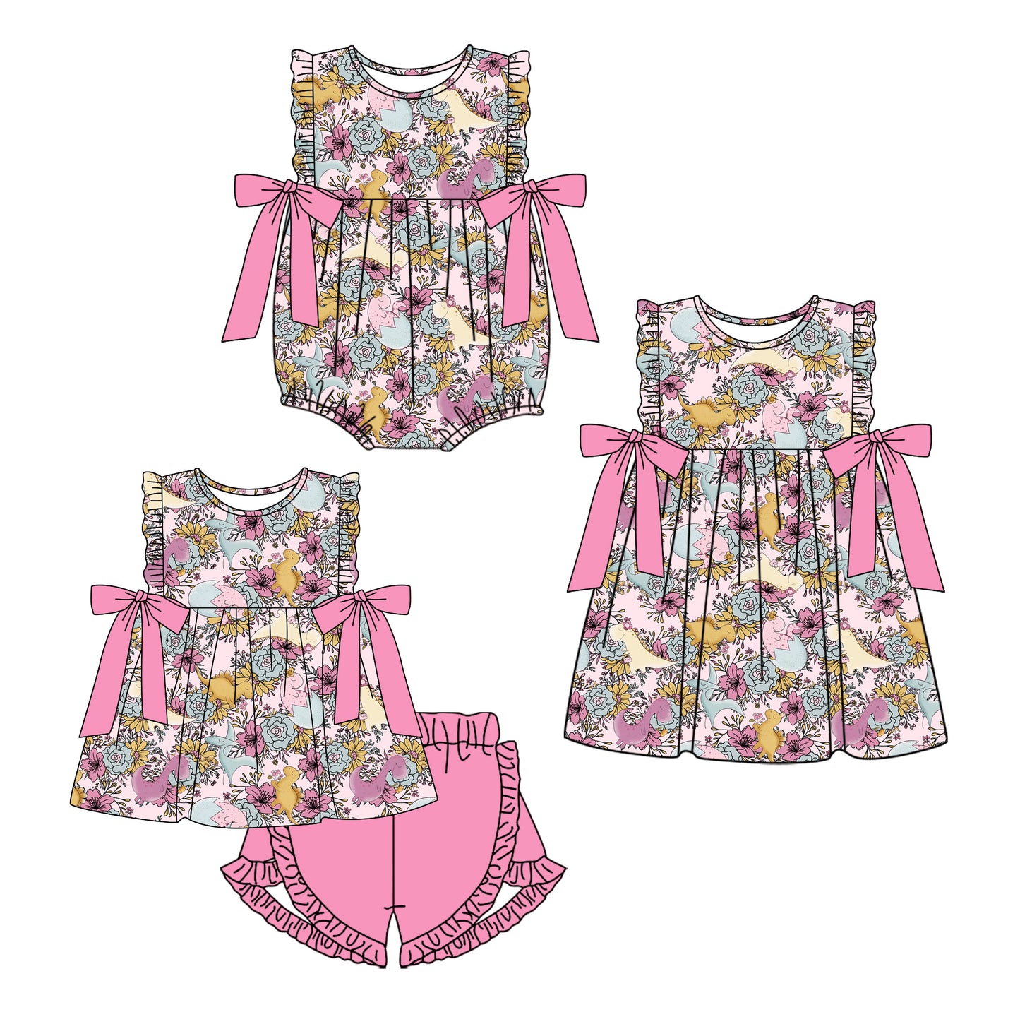 11.19 custom each style moq 5eta 4-6week Sibling Sister floral baby girl short sleeve shorts sets and dress and rompers match family design