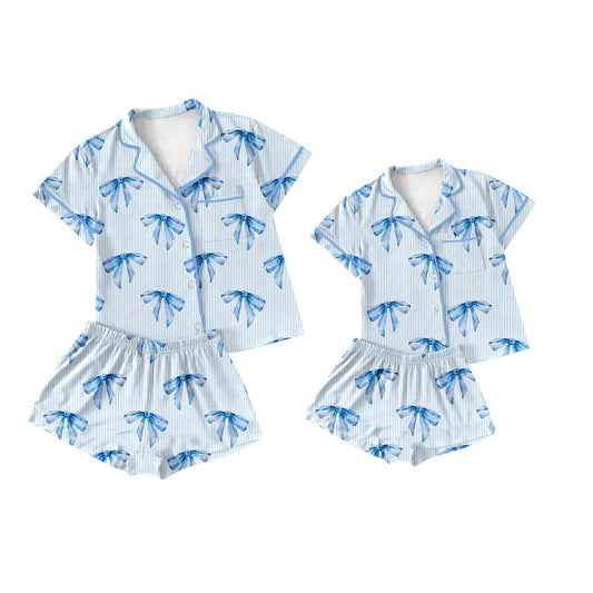 3.21 custom each style moq 5eta 4-6week Sibling Sister bow short sleeve shorts sets and adult sets match design
