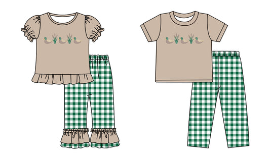 25.9.12 custom each style moq 5eta 6-8week Sibling Sisters duck baby girl boy clothes short sleeve pants sets 2 match family design