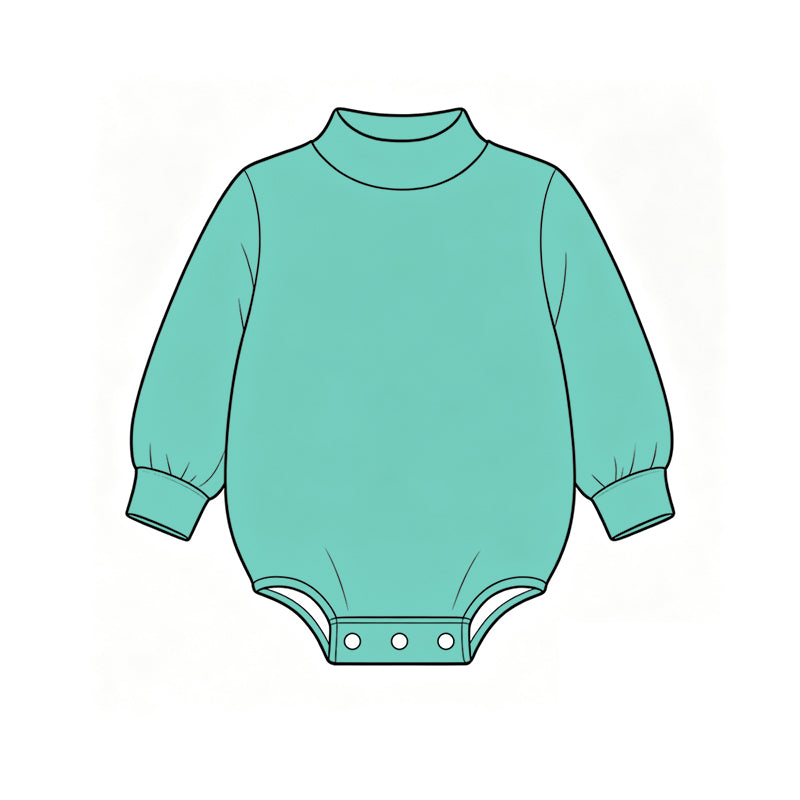 Custom moq 5 boys Blank Cotton Jumpsuit Mint Green Long-sleeve high-neck Jumpsuit