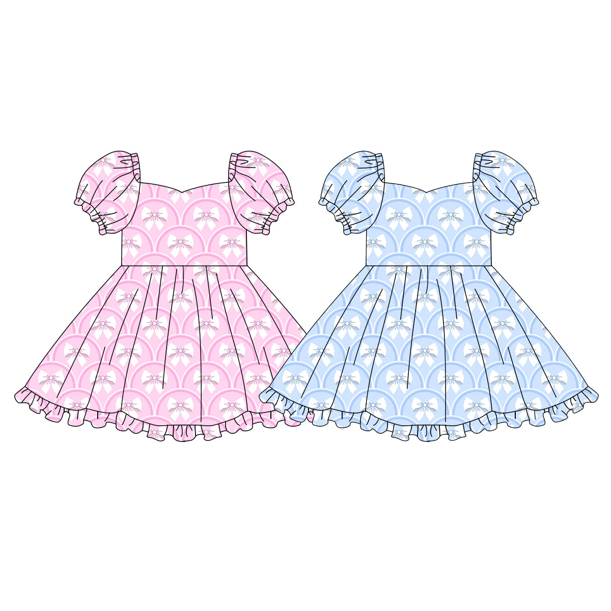 Custom moq 5 mix size Sibling Baby Girl's ball print  Knee-Length Dress Summer Dress for Little Girls