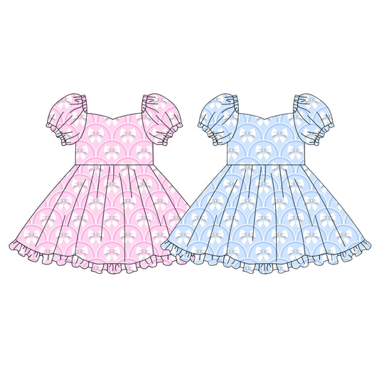Custom moq 5 mix size Sibling Baby Girl's ball print  Knee-Length Dress Summer Dress for Little Girls