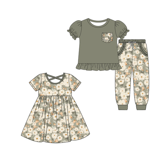 4.30 custom each style moq 5eta 4-6week Sibling Sister floral baby girl pants sets and dress match family design