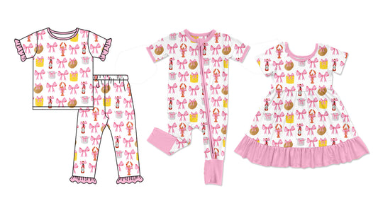 11.28 custom each style moq 5eta 4-6week Sibling Sister bow potatoes crayfish baby girl sets and dress and rompers match family design