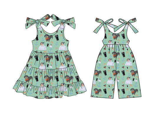 3.25 custom each style moq 5eta 4-6week Sibling Sister Baby girl short sleeve dresses and jumpsuit match design