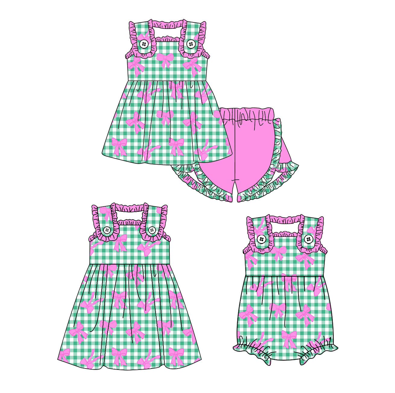 4.2 custom each style moq 5eta 4-6week Sibling Sisters bow baby girl short sleeve shorts sets and dress and rompers match family design