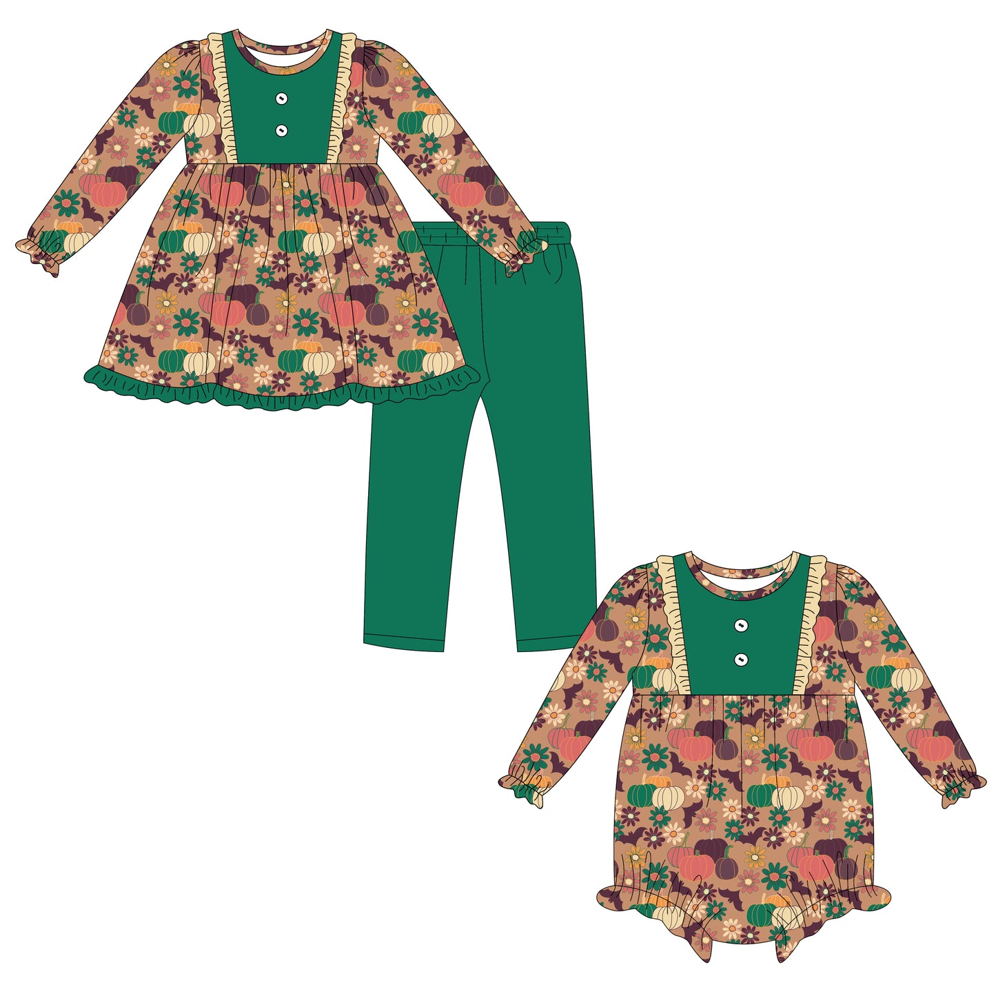 25.6.19 custom each style moq 5eta 4-6week Sibling Sisters pumpkin baby girl long sleeve pants sets and rompers match family design