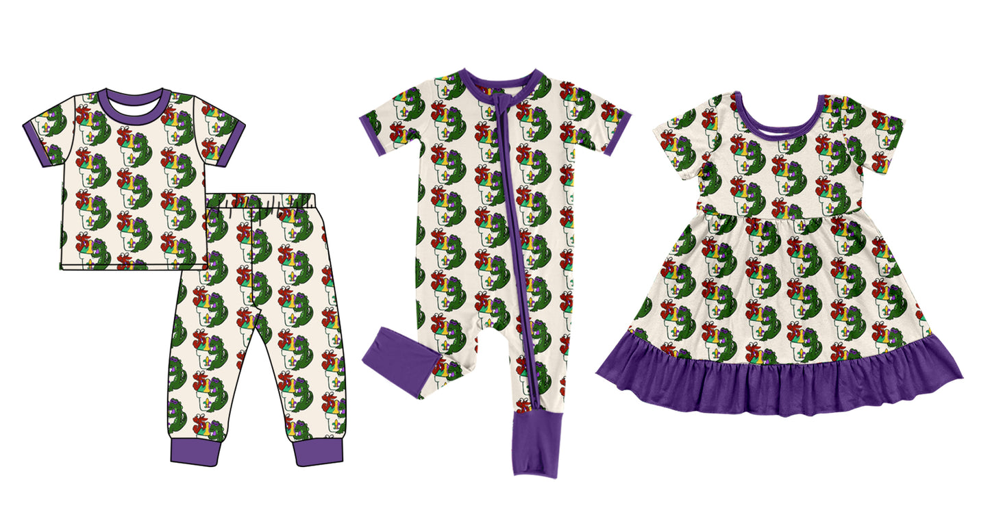 12.9 custom each style moq 5eta 4-6week Sibling Sister mardi gras baby girl sets and dress and rompers match family design