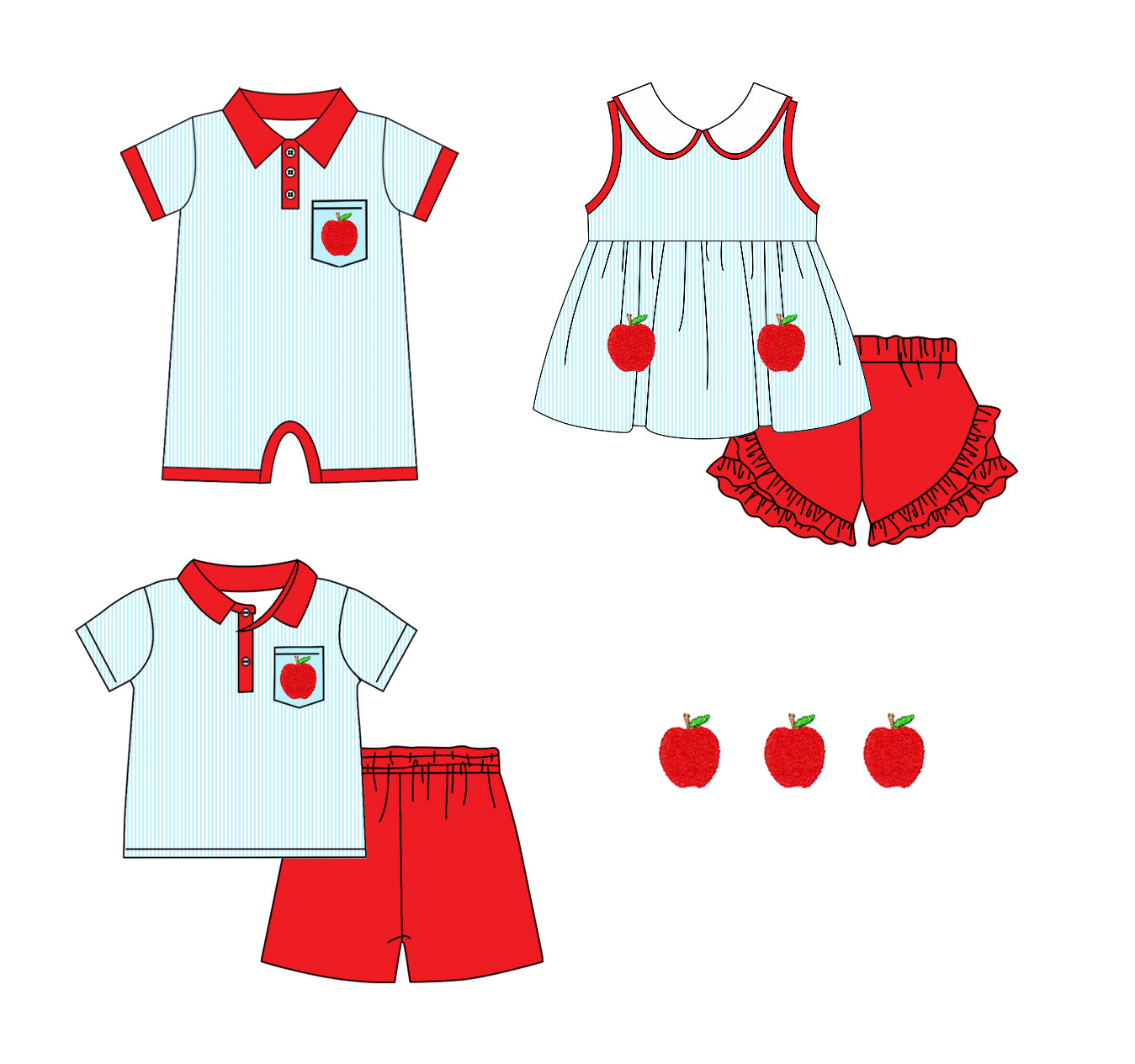 11.22 custom each style moq 5eta 4-6week Sibling Sister apple baby girl short sleeve shorts sets and sets 2 and girls romper match design