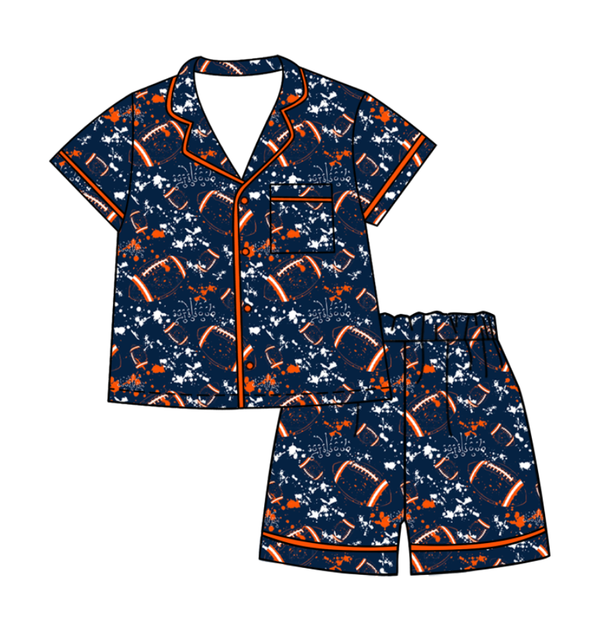 Custom moq 5 mix size milk silk summer teams Baby Girls Football Button Pocket Top Short Pajamas Sets Cute Infant Sleepwear