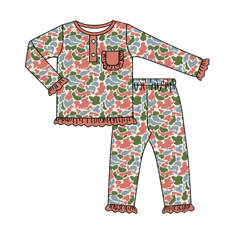 8.26 custom each style moq 5eta 4-6week Sibling Sister camoufalge baby girls sets and rompers match family design