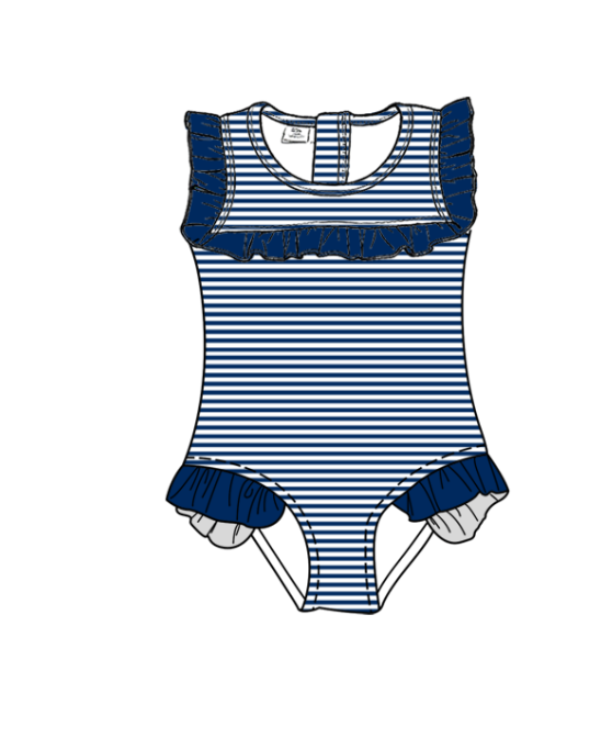 Custom moq 5 mix size milk silk summer teams baby girl boys clothes Navy Blue Two-Piece Swimsuit Set One Piece Swimsuits boy swim trunks