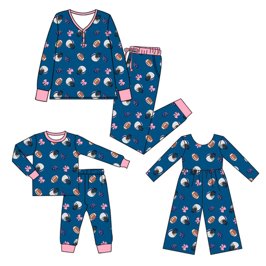 25.5.26 custom each style moq 5eta 4-6week Sibling Sister rugby bow long sleeve pants sets and adult sets and jumpsuit match design