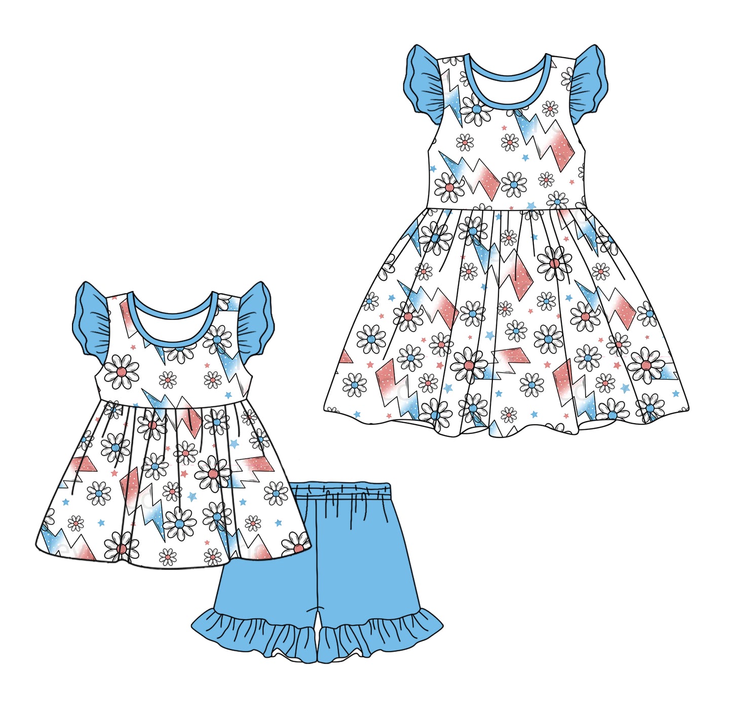 12.21 custom each style moq 5eta 4-6week Sibling Sister floral baby girl short sleeve shorts sets and dresses match design