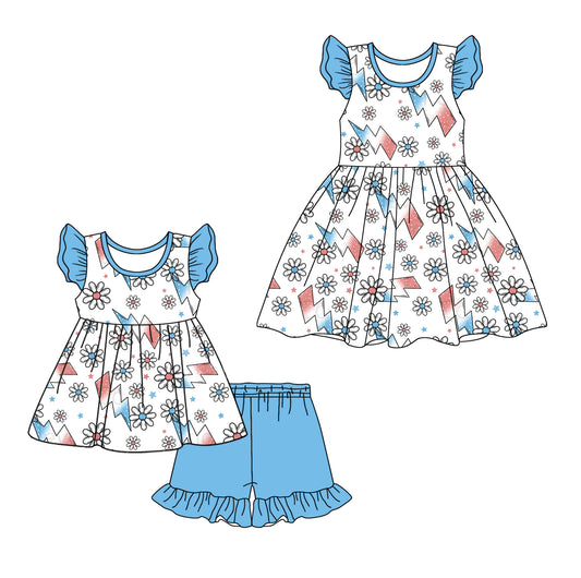 12.21 custom each style moq 5eta 4-6week Sibling Sister floral baby girl short sleeve shorts sets and dresses match design