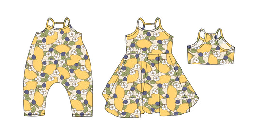 3.19 custom each style moq 5eta 4-6week Sibling Sisters lemon baby girl short sleeve dress and rompers match family design